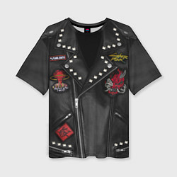 Женская футболка оверсайз Косуха с нашивкой самурая киберпанк