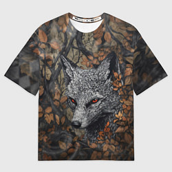 Женская футболка оверсайз Хищный серый лис