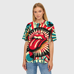 Футболка оверсайз женская Logo of the Rolling Stones - pop art, цвет: 3D-принт — фото 2