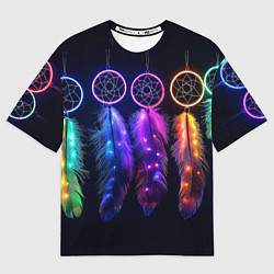 Футболка оверсайз женская Ловцы снов - свечение перьев, цвет: 3D-принт