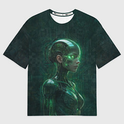 Женская футболка оверсайз Девушка-андроид в зелёных тонах
