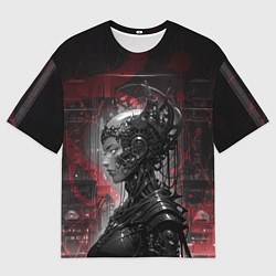 Женская футболка оверсайз Футуристичная кибернетическая жница