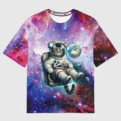 Женская футболка оверсайз Brave cat in space - ai art