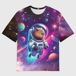 Футболка оверсайз женская Космонавт капибара в неоновом космосе, цвет: 3D-принт