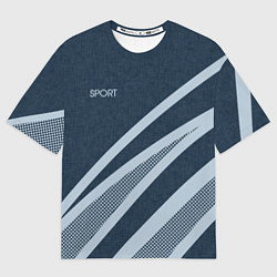 Футболка оверсайз женская Sport синий текстурный с полосами, цвет: 3D-принт
