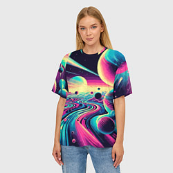 Футболка оверсайз женская Неоновый разноцветный космос, цвет: 3D-принт — фото 2