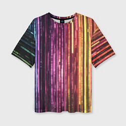 Футболка оверсайз женская Неоновый и переливающийся киберпанк узор, цвет: 3D-принт