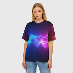 Футболка оверсайз женская Звуковая волна неоновый узор, цвет: 3D-принт — фото 2