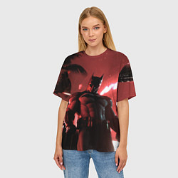 Футболка оверсайз женская Бэтмен красный ночной город, цвет: 3D-принт — фото 2