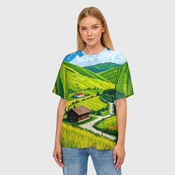Футболка оверсайз женская Русская душа и поле, цвет: 3D-принт — фото 2