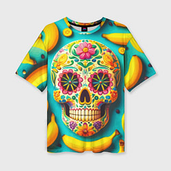 Женская футболка оверсайз Череп и бананы - летняя композиция