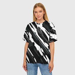 Футболка оверсайз женская Разводы белым на черном, цвет: 3D-принт — фото 2