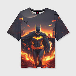 Футболка оверсайз женская Бэтмен - летучие мыши и огонь, цвет: 3D-принт