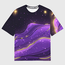 Футболка оверсайз женская Фиолетовая текстура с золотыми звездочками, цвет: 3D-принт