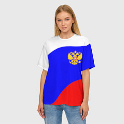 Футболка оверсайз женская Россия волна и герб, цвет: 3D-принт — фото 2