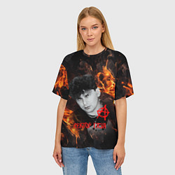 Футболка оверсайз женская Сектор газа огненный фон, цвет: 3D-принт — фото 2