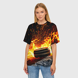 Футболка оверсайз женская Шайба в огне, цвет: 3D-принт — фото 2