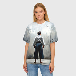 Футболка оверсайз женская Боец айкидо на сером, цвет: 3D-принт — фото 2