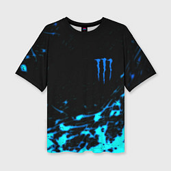 Женская футболка оверсайз Monster energy голубые краски