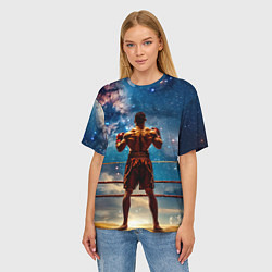 Футболка оверсайз женская Тайский боксер в космосе, цвет: 3D-принт — фото 2