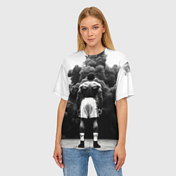 Футболка оверсайз женская Мухаммед Али в черном дыму, цвет: 3D-принт — фото 2