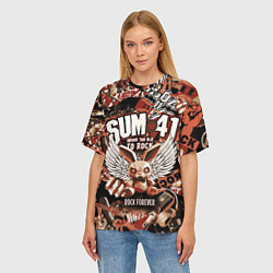 Футболка оверсайз женская Sum 41 на фоне кролика и гитар, цвет: 3D-принт — фото 2