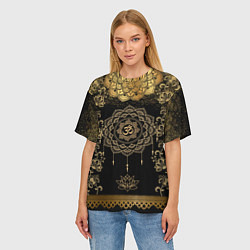 Футболка оверсайз женская Лотос мандала и символ Ом с золотыми узорами, цвет: 3D-принт — фото 2
