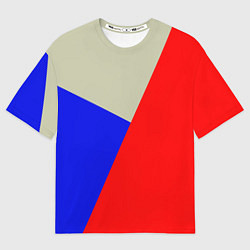 Женская футболка оверсайз Серо-сине-красный трёхцветный