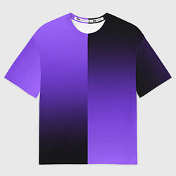 Женская футболка оверсайз Чёрно-сиреневый градиент пополам