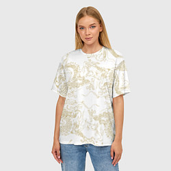 Футболка оверсайз женская Золотой дракон в виде узора на белом, цвет: 3D-принт — фото 2