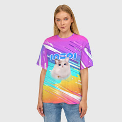 Футболка оверсайз женская Inzoi кошечка на радужном фоне, цвет: 3D-принт — фото 2