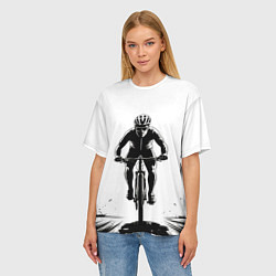 Футболка оверсайз женская Велосипедист чб, цвет: 3D-принт — фото 2