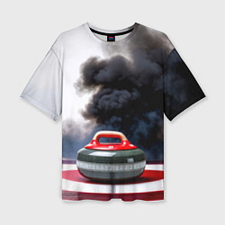 Женская футболка оверсайз Камень для кёрлинга в черном дыму