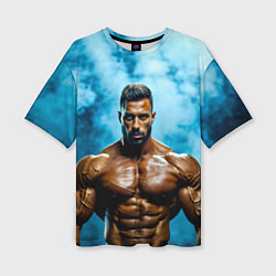 Футболка оверсайз женская Бодибилдер в синем дыму, цвет: 3D-принт