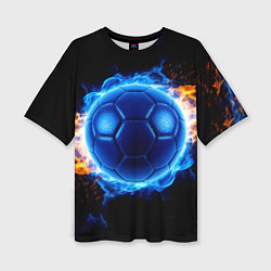 Футболка оверсайз женская Гандбольный мяч в синем пламени, цвет: 3D-принт