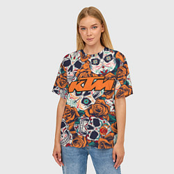 Футболка оверсайз женская Оранжевые черепа КТМ, цвет: 3D-принт — фото 2