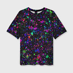 Футболка оверсайз женская Чёрный с разноцветными брызгами, цвет: 3D-принт