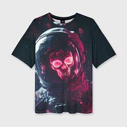 Женская футболка оверсайз Красный череп в скафандре космонавта