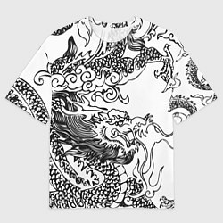 Женская футболка оверсайз Татуировка дракона на белом