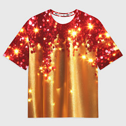 Футболка оверсайз женская Красно-золотая волнистая текстура, цвет: 3D-принт