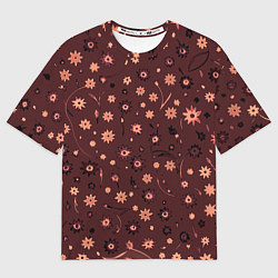 Футболка оверсайз женская Паттерн абстрактные цветы тёмный красно-розовый, цвет: 3D-принт