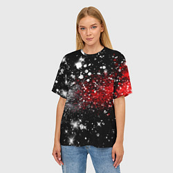 Футболка оверсайз женская Бело-красные блестяшки на черном, цвет: 3D-принт — фото 2