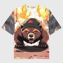 Футболка оверсайз женская Злой русский медведь с пилоткой на голове, цвет: 3D-принт