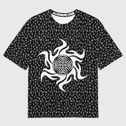 Женская футболка оверсайз Языческий узорный крест и руны