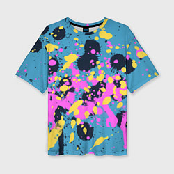 Женская футболка оверсайз Брызги краски розовой желтой и темно синей