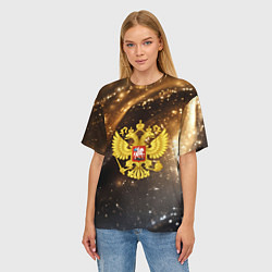 Футболка оверсайз женская Герб России на фоне золотой пыли, цвет: 3D-принт — фото 2