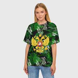 Футболка оверсайз женская Герб России - зеленый камуфляж, цвет: 3D-принт — фото 2