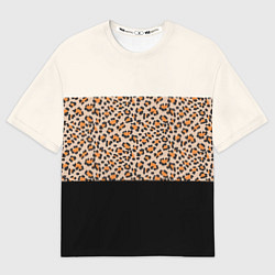 Футболка оверсайз женская Леопардовый паттерн с черной и бежевой полосой, цвет: 3D-принт