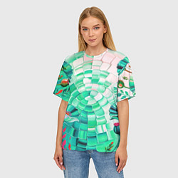 Футболка оверсайз женская Психоделика -зелёные цветы, цвет: 3D-принт — фото 2