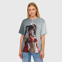 Футболка оверсайз женская Азиатская девушка в красном латексе, цвет: 3D-принт — фото 2